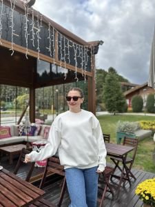 Düz basic şardonlu Sweatshirt BEYAZ