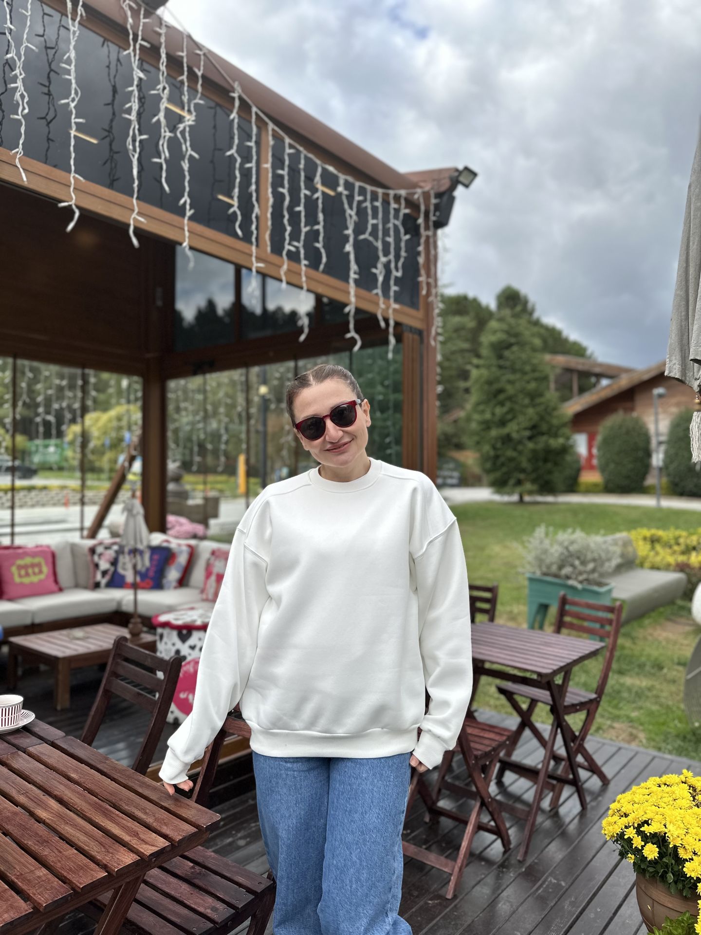 Düz basic şardonlu Sweatshirt BEYAZ