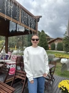 Düz basic şardonlu Sweatshirt BEYAZ