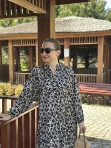 Siyah vual katleya elbise