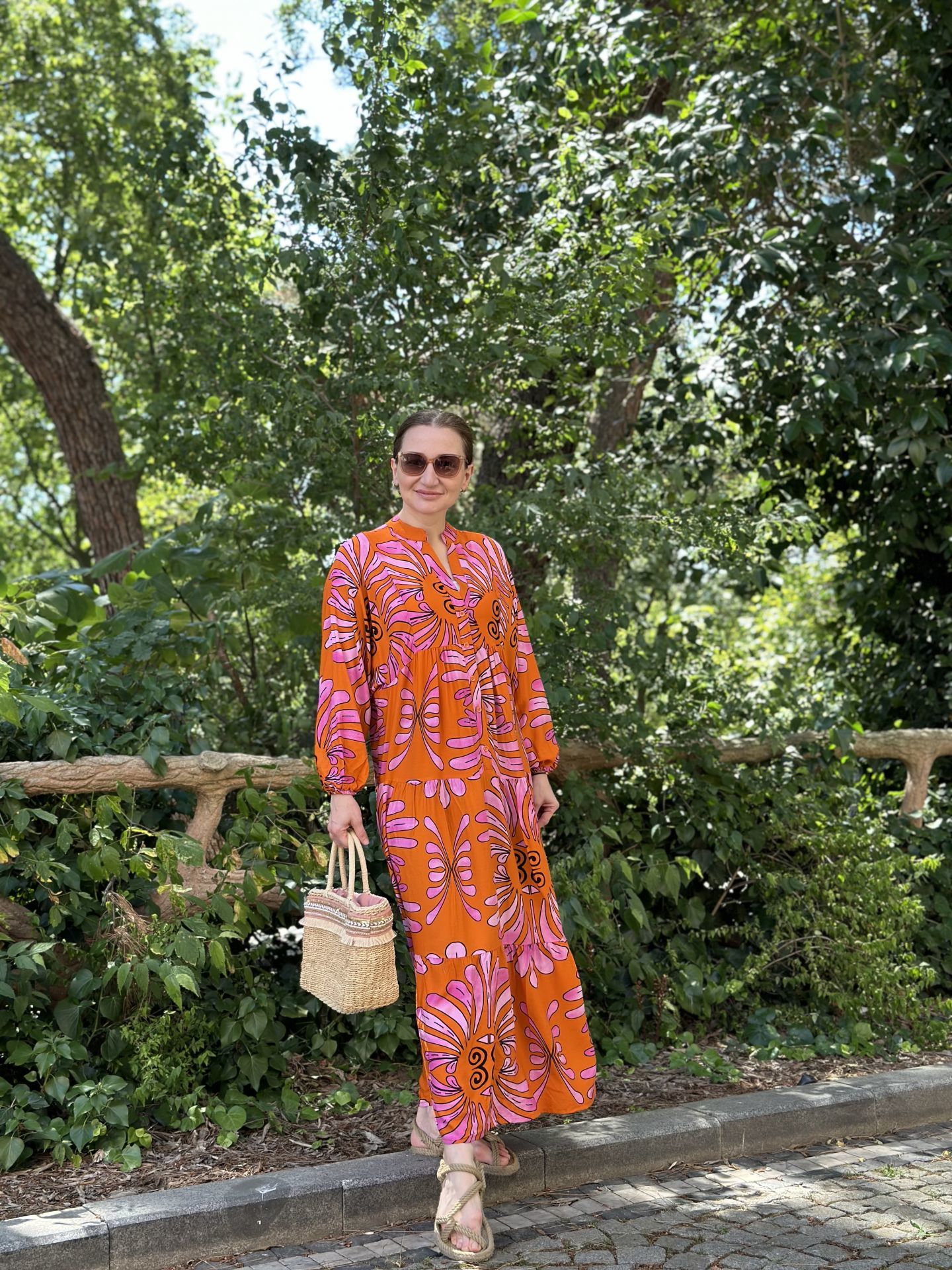 Orange-pembe hawai Katleya elbise