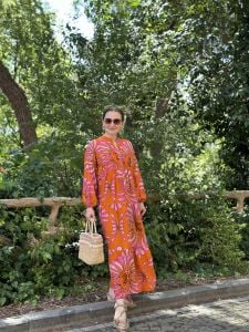 Orange-pembe hawai Katleya elbise