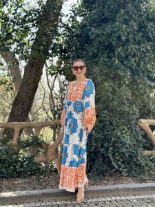 Mavi-turuncu yonca Seçil elbise