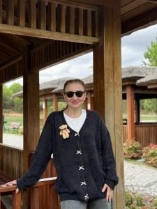 Teddy peluş hırka siyah