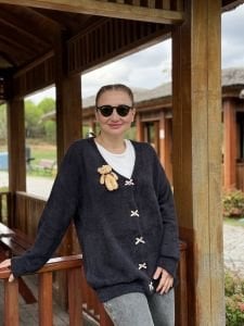 Teddy peluş hırka siyah