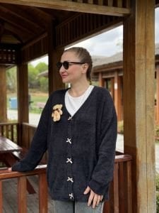 Teddy peluş hırka siyah