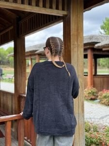 Teddy peluş hırka siyah