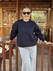Lacivert Düz basic şardonlu sweatshirt