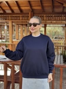 Lacivert Düz basic şardonlu sweatshirt