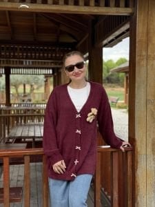 Teddy peluş hırka Bordo