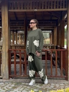 Baskılı Oysho pamuk takım Haki