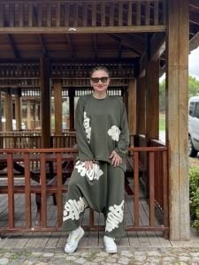 Baskılı Oysho pamuk takım Haki