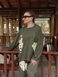 Baskılı Oysho pamuk takım Haki