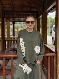 Baskılı Oysho pamuk takım Haki