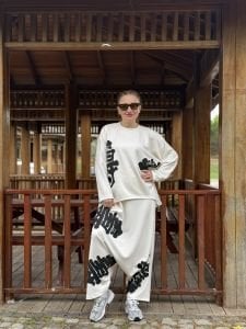 Baskılı Oysho pamuk takım beyaz