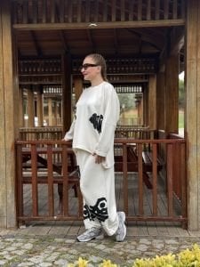 Baskılı Oysho pamuk takım beyaz