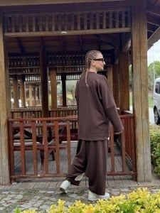 Baskılı Oysho pamuk takım Kahve