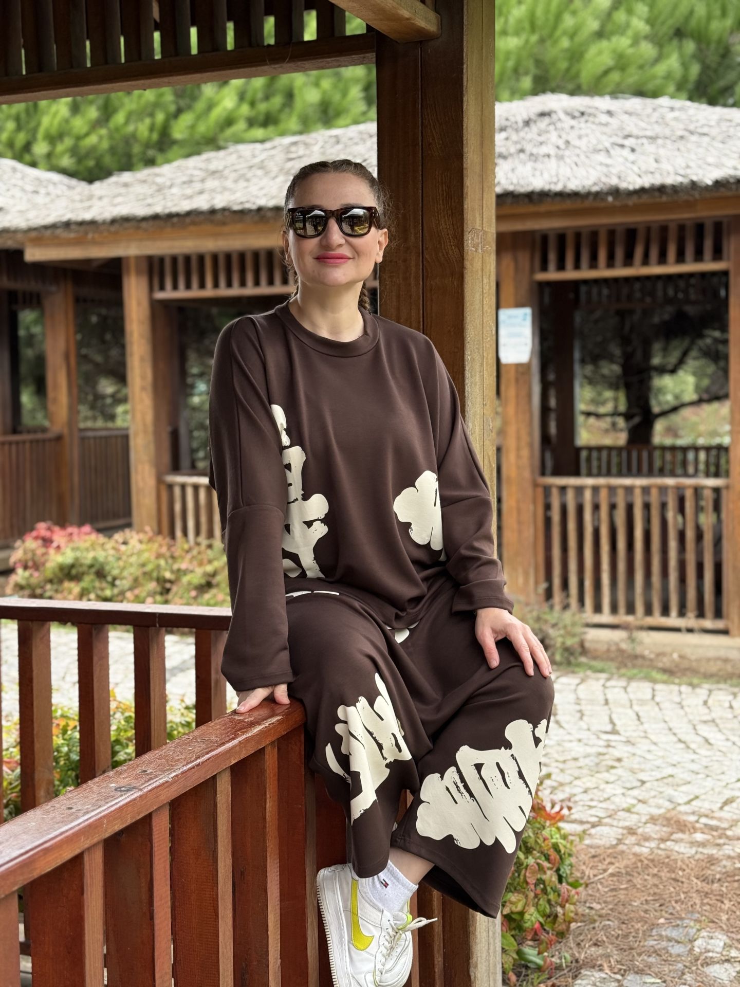 Baskılı Oysho pamuk takım Kahve