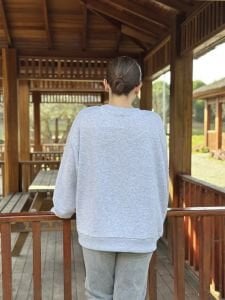 2 iplik pamuklu Gri Oversize teddy sweatshirt