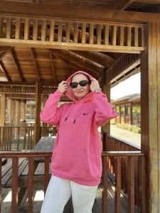 Pembe logo kapüşonlu sweatshirt