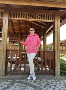 Pembe logo kapüşonlu sweatshirt