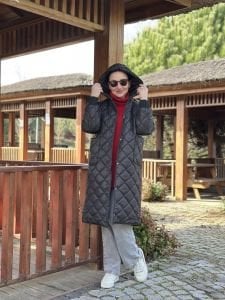 Massi model kapitone uzun mont siyah