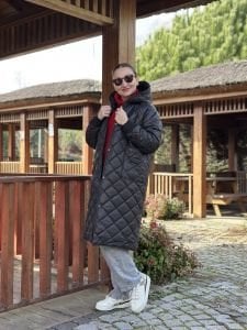 Massi model kapitone uzun mont siyah