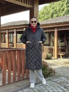 Massi model kapitone uzun mont siyah