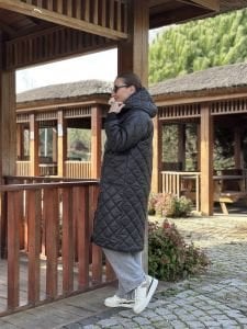 Massi model kapitone uzun mont siyah