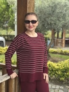 Bordo çizgili triko takım