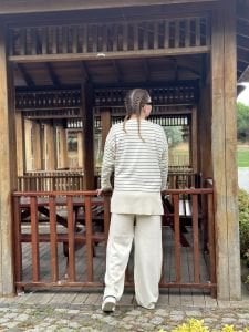 Beyaz çizgili triko takım