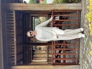 Beyaz çizgili triko takım