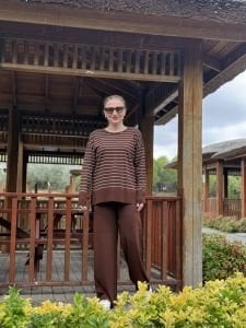 Kahve çizgili triko takım