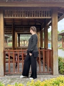 Siyah çizgili triko takım