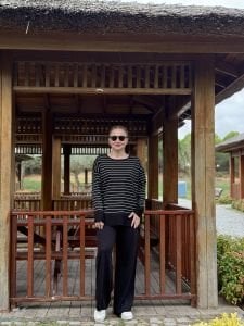 Siyah çizgili triko takım