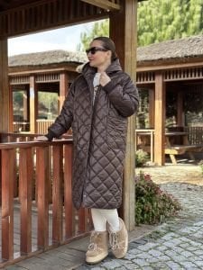 Massi model kapitone uzun mont Kahve