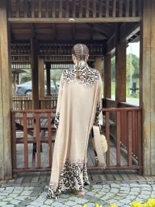 Viskon Kemerli gömlek elbise Bej