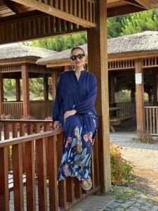 Lacivert mango katleya elbise