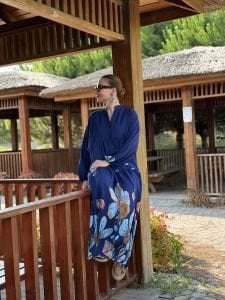 Lacivert mango katleya elbise