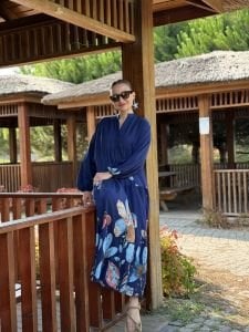 Lacivert mango katleya elbise