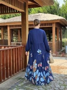 Lacivert mango katleya elbise