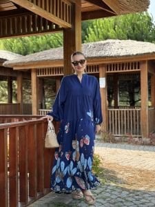 Lacivert mango katleya elbise