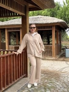 Taşlı tasarım Oysho takım Bej