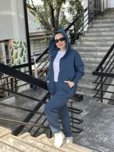 İndigo Unisex Fermuarlı Oversize ORJ eşofman Takım