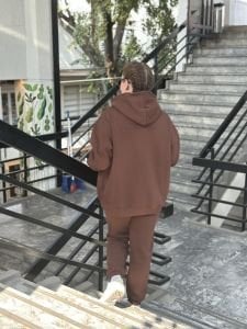 Kahve Unisex Fermuarlı Oversize ORJ eşofman Takım