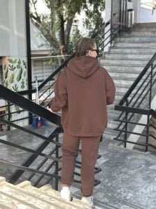 Kahve Unisex Fermuarlı Oversize ORJ eşofman Takım