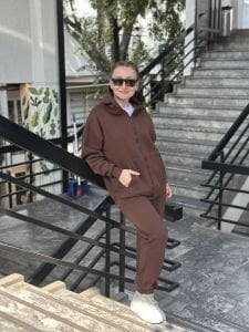Kahve Unisex Fermuarlı Oversize ORJ eşofman Takım