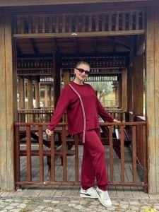 İncili tasarım Oysho takım Bordo