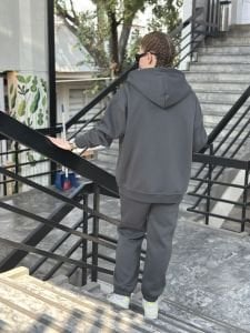 Antrasit Unisex Fermuarlı Oversize ORJ eşofman Takım