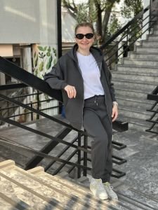 Antrasit Unisex Fermuarlı Oversize ORJ eşofman Takım